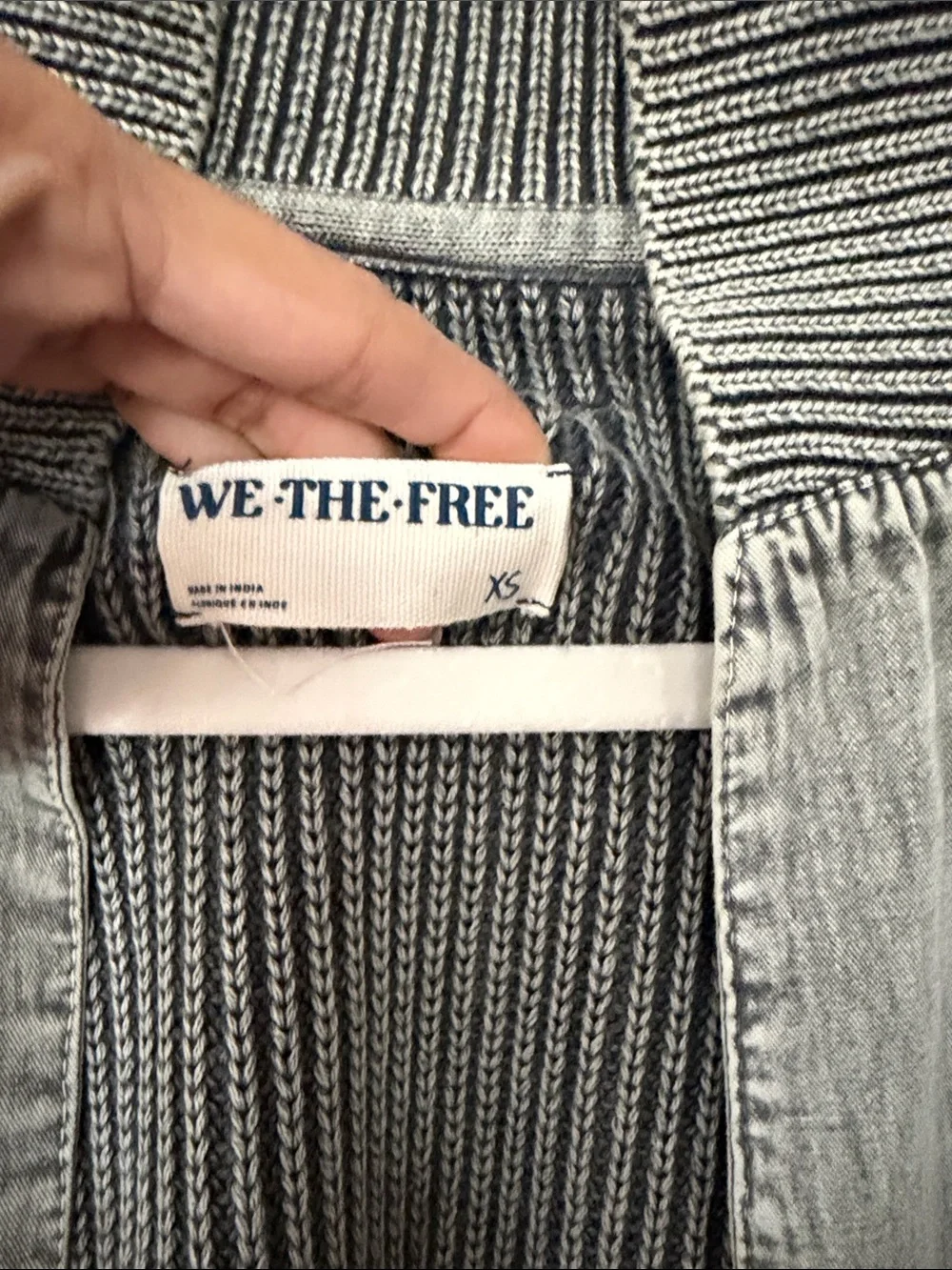 We The Free Striped Knit Open Cardigan in Charcoal Gray
